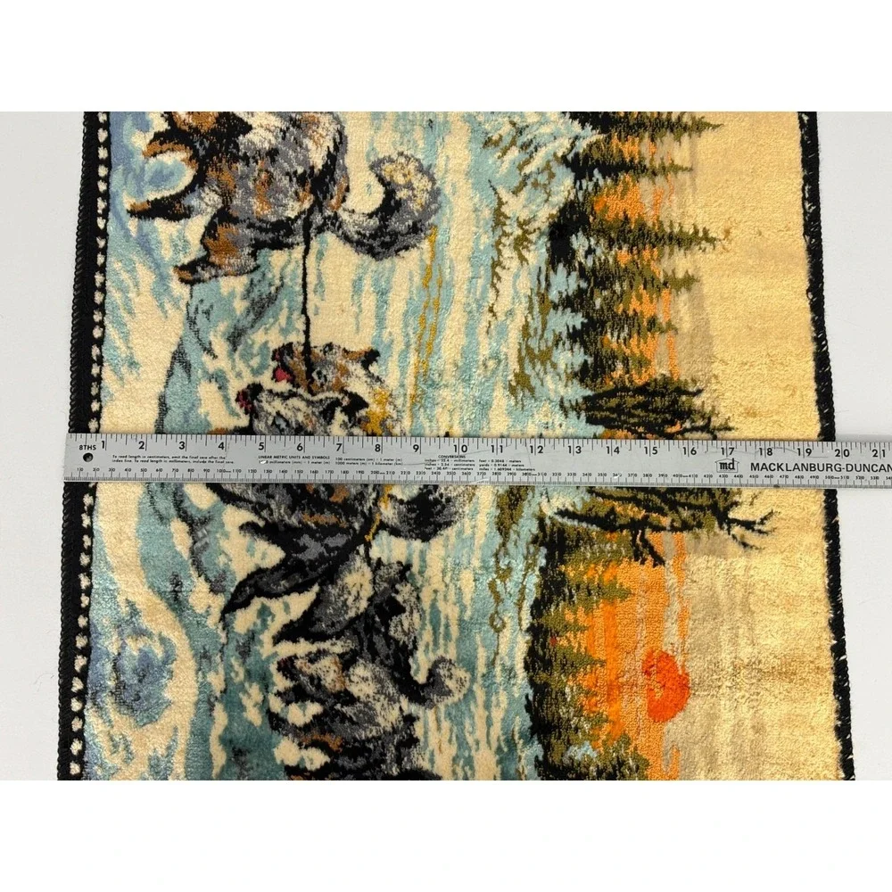 Vintage Rug Italian Woven Plush Velvet Alaskan Husky Tapestry Dogsled Clean